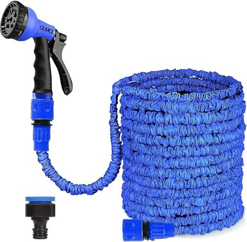 CLMCL 45m/150ft erweiterbare Gartenschlauchrohre, erweiterbarer Gartenschlauch, flexible Stretch-Wasserleitung für Zuhause, Rasen, Auto mit 8 Funktionen, professionelle Wassersprühdüse (45m,Blau)