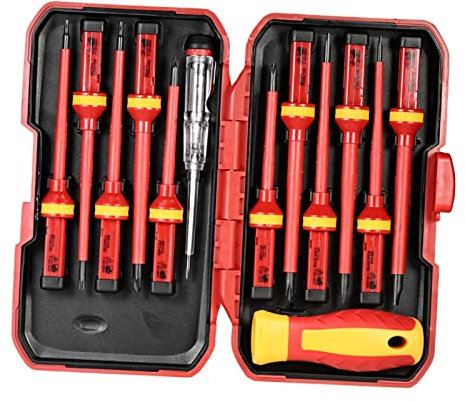 Mulcort Juego de Destornilladores Aislados, 13 unids 1000 V Intercambiables Destornilladores Aislados con Magnético Ranurado Phillips Pozidriv Torx Bits Electricista Kit de Herramientas de Rreparación