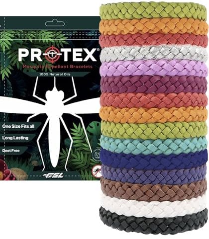 PR0TEX 18 Pack Insect Repellent Bracelet, Adjustable Leather Deet-Free Wrist Bands, Powerful Effective Protection, Mosquito Repellent Bracelets for Adults & Kids, Resealable Packaging