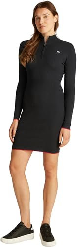 Tommy Jeans Robe Pull Femme 1/4 Zip Moulante, Noir (Black), S