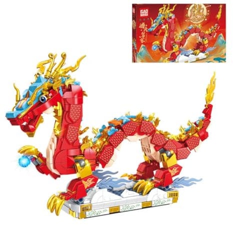 Pezicco Blocs de Construction,Bricolage Dragon Bloc Jouet Jeux de Construction Décoration Collecte Cadeaux Blocs Créatifs (767PCS,Size:38.3X88X20.7CM)