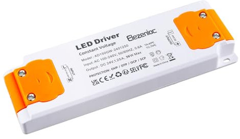 LED Trafo Transformator 1-30W 24V 1.25A Treiber Netzteil, Transformator 230V AC auf 24 Volt Gleichstrom, Für MR11 G4 MR16 GU5.3 LED Birnen Lichtstreifen,Nicht Dimmbar,Kompakter Extrem DüNner