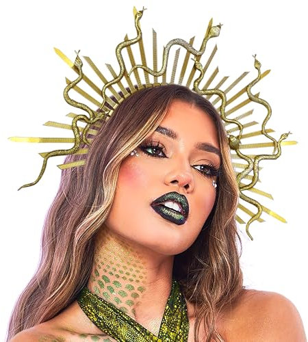 Roaring Good Time Gold Medusa Stirnband Medusa Kopfschmuck Medusa Schlangenkrone Corona De Medusa Frauen Halloween Hairband Cobra Party Dekoration Medusa Kostüme für Erwachsene