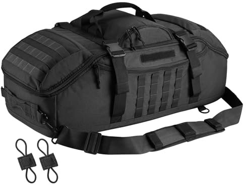 Hannibal Tactical Große Reisetasche, 3-in-1 taktischer Rucksack, MOLLE-Pack für Sport, Fitnessstudio, Outdoor, Schwarz, Schwarz, 65L, Aktivitäten im Freien