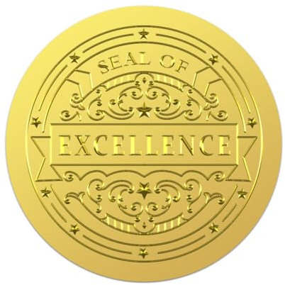 WADORN 100 Stück Excellence Seals Goldfolie Aufkleber, 5cm Großes Siegel Der Exzellenz Rund Selbstklebend Geprägte Siegeletiketten Vintage Spitze Geprägte Zertifikatsiegel Aufkleber Für Kartendiplome
