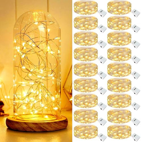 【18 Stück】 Mini Lichterkette mit Batterie, 2M 20 LED Kleine Lichterketten Batteriebetrieben, Lichterkette Innen, 3 Modi DIY Lichterkette Wasserdicht für Party Hochzeit Weihnachtsdeko (Warmweiß)