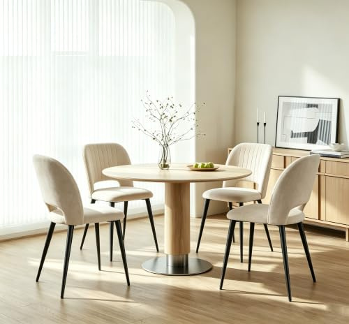 Lot de 4 Chaises de Salle à Manger en Velours, Chaise Beige Pieds en Noir, Chaises de Cuisine avec Coussin de Siège en Velours Doux pour Salle à Manger, Salon, Chambre