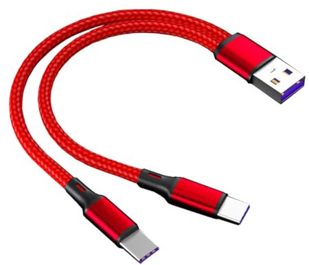 CHXINGCHEN 2 in 1 USB C and Micro USB Charger Cable[20CM], 5A USB Type C Nylon Braided Fast Charging Cable Compatible with Micro and Type-C devices such as Samsung, Huawei, Xiaomi, etc (Red)