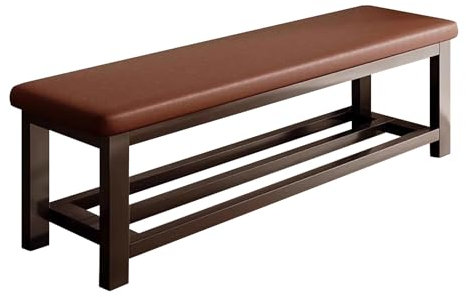 MARIYCH Schuhaufbewahrungsbank, Schuhregalbank im Eingangsbereich, braune Kunstleder-Polsterbank, schwarzes Metallgestell