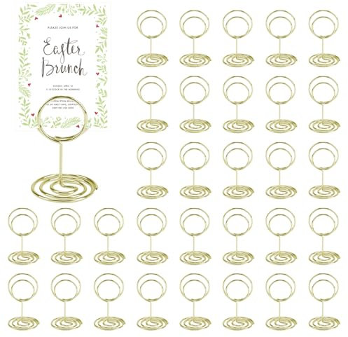 Minnhua 36 Stück Photocard Holder, Metall Tischnummernhalter, Tischnummern Hochzeit Menükartenhalter Fotohalter, Tischkartenhalter für Hochzeiten, Jubiläen, Partys ( Gold Runden)