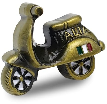 Magnete Frigorifero Scooter Italiano in Metallo Souvenir ITALIA con Bandiera Decorazione Casa Cucina Regalo di Viaggio Collezione Magneti Frigo - Souvenir Turistico (ORO)