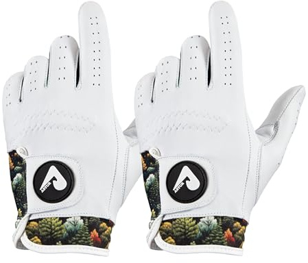 ASTUR Golfhandschuhe, 2 Pack Cabretta-Leder, für Herren, Linke Hand, charismatisch, einzigartiges Handgelenk-Design, Bedruckt