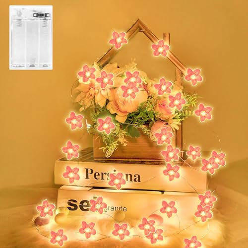 Dalugo Flower Fairy String Lights, 2M 20 LED Pink Cherry Blossom Lights with Timing Function, Spring Decoration Lights for Bedroom Garden Decorations