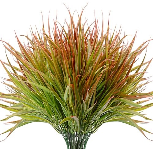 SzJias Piante artificiali per esterni, erba finta, resistente ai raggi UV, piante in plastica, per decorare casa e giardino (12 pezzi, arancione)