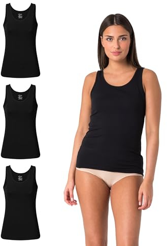 Elsie Unterhemden Damen 3er Pack Tank Top - Tanktop aus 95% Baumwolle mit Stretch in Weiss und Schwarz