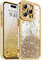 Ethanger for Sparkling Gradient Glitter Case for iPhone 14 Pro Max, Crystal Rhinestone Border Heart Back Cover for Girl Women Shockproof Soft TPU Cover for iPhone 14 Pro Max, Gold
