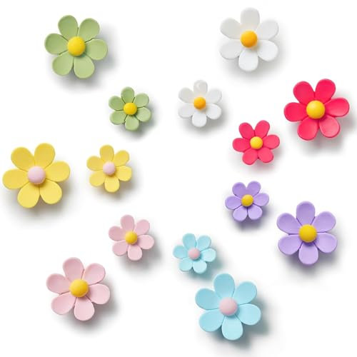 14 Pcs Flower Fridge Magnets, Multiple Colors 3D Strong Refrigerator Magnets, Cute Decorating Fridge Magnets for Whiteboard Door Window Wall Car Kitchen Office Decorations(7 Big 7 Small)