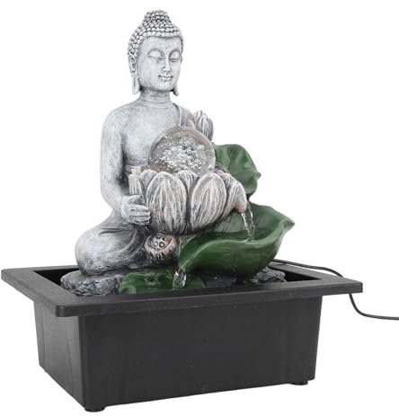 Oreilet Fuente Agua Sobremesa, Fuente Cascada Escritorio con Buda Sentado y Luz LED para Interior y Exterior, Jardín, Escritorio, Patio, Terraza, Porche, Decoración de Oficina Zen
