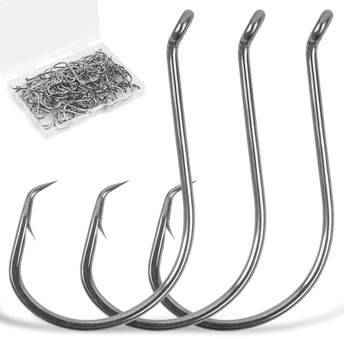 Kreis Angelhaken für Welse,2X Stark Wels Haken Oktopus Offset Sport Kreis Angelhaken für Salzwasser Süßwasser Barsch Karpfen Hecht Thunfisch Kurs Angelzubehör Ausrüstung