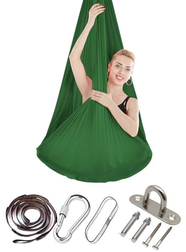 150x280 cm Aerial Yoga Hängematte Set, Anti-Gravity YogaSwing, 200 kg Tragfähigkeit, Nestschaukel für Indoor-Übungen, YogaHängematte, Yoga-Schaukel mit Beschlägen (Grün)