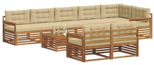 vidaXL Outdoor-Sofagarnitur mit Kissen 9 pcs Natur und Beige, Garten, modernes Sofa für draußen, schicke Lounge-Möbel, haltbar und bequem für Deine Terrasse