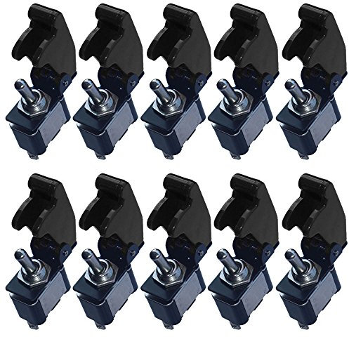 Mintice 10 Stück Schwarz Abdeckung Kfz Kippschalter Schalter Wippschalter 12V 20A 2-Polig Metall