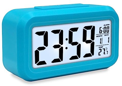 mixed24 LED Wecker Digital Beleuchtet Schlummerfunktion mit Datum und Temperaturanzeige Nachtlicht (Blau)