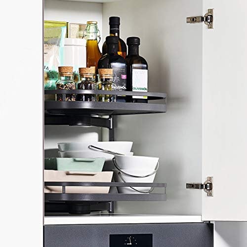 Drehbeschlag TurnMotion II mit ARENA Style Tablaren in anthrazit für 60er-Hochränke Hochschrankbeschlag von SO-TECH®