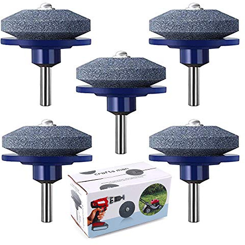cenoz 5 Packs Lawn Mower Blade Sharpener Lawn Mower Sharpener for Any Power Drill Hand Drill (5 pcs Blue)