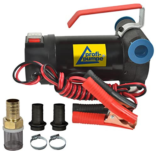 POMPA TRAVASO GASOLIO POMPA GASOLIO POMPA DIESEL POMPA 24V con ugelli di connessione + fascette stringitubo + morsetti per batteria | 40 l/min | Prevalenza: 10m | 155W | 24V