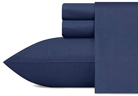 Nautica - King Bed Sheets, Cotton Percale Bedding Set with Matching Pillowcases, Crisp & Cool, Fully Elasticized, Lightweight for Year Round Use (Captains Navy)