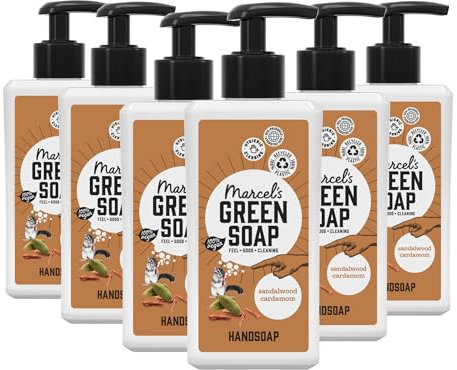 Marcel's Green Soap - Handseife Sandelholz & Kardamom - Flüssigseife Spender - 100% Umweltfreundlich - 100% Vegan - 97% Biologisch abbaubar - 6er-Pack - 250 ml