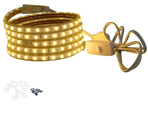 FOLGEMIR 1m Warmweiß LED Band mit Schalter, 220V 230V Lichtleiste, 5050 SMD 60 Leds/m Strip, IP65 Lichtschlauch, helle Hintergrundbeleuchtung