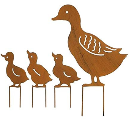 Tubayia 4 Stück Metall Ente Gartenstecker Gartenstab Dekoration für Garten Rasen Terrasse