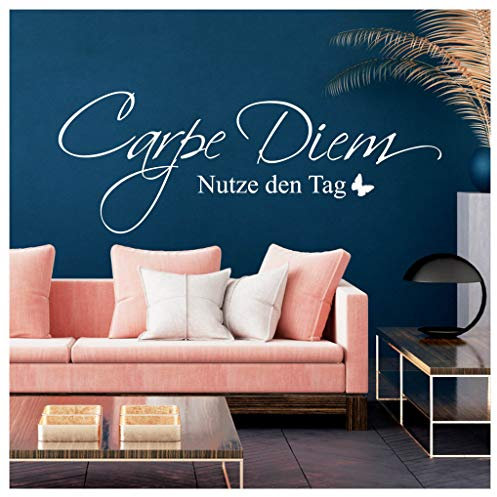 Wandtattoo Loft Carpe Diem Wandtattoo Sprüche – 30 Farben & 3 Größen – selbstklebender Schriftzug mit Schmetterling, Wandtattoo Schlafzimmer, stilvolle Wanddekoration für Wohnzimmer & Schlafzimmer