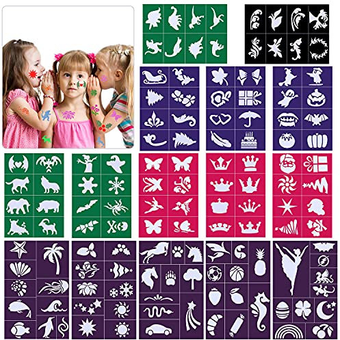 Konsait Tattoos Schablonen für Kinder, 130 Stück Glitzertattoos, Temporäre Tattoos Schminkschablonen für Mädchen Jungen