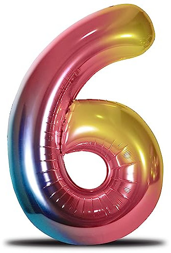 envami® Luftballon Geburtstag XXL Regenbogen Rainbow - Riesen Folienballon in 40 - 101cm Geburtstagsdeko - Ballon Zahl Deko zum Geburtstag - fliegt mit Helium (Zahl 6)