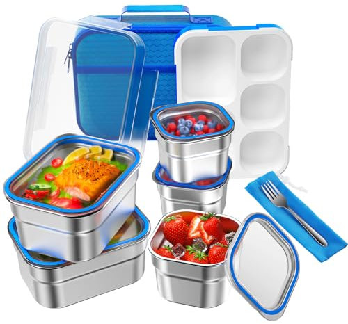 Edelstahl-Lunchbox Bento für Kinder Erwachsene, auslaufsicher, BPA-frei, mit Lunch-Tasche, DaCool-Metall-Lunch-Behälter, Tablett, Snack-Behälter für Schule und Außenbereich, Marineblau