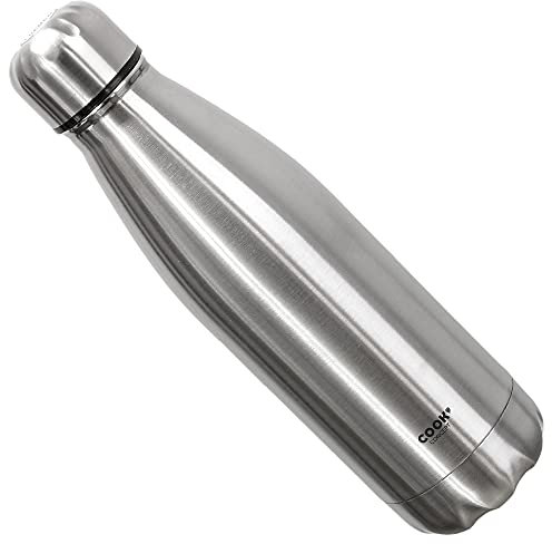 NAWA Home Termo Botella de Acero Inoxidable 500ml | Aislamiento Thermo Shield | Ideal para Bebidas Frías 18h y Calientes 6h | Tapa Hermética a Prueba de Fugas | Ecológico y Reutilizable, Color Inox