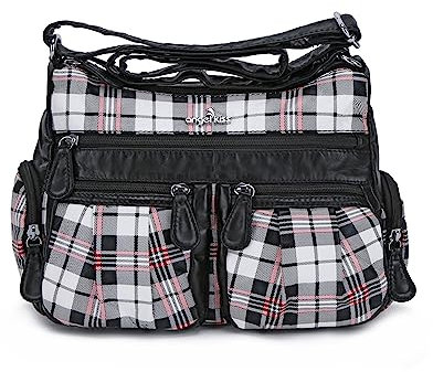 Angelkiss Damen-Umhängetaschen für Damen, Schultertasche, Kuriertasche und Geldbörse, mittelgroß, Kunstleder, 23 Weiß/Schwarz