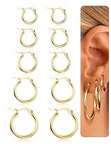 Adramata 5Parr Creolen Silber/Gold Damen Klein Ohrringe Chirurgenstahl Hypoallergen Leicht Ohrringe Set Klein Creolen Ohrringe für Damen 10/12/15/20/25 mm