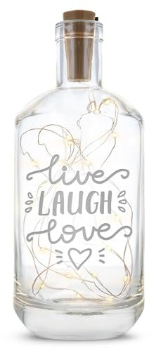 GRAVURZEILE Flaschenlicht mit Gravur - Live Laugh Love - Deko mit LED Beleuchtung für Innen inkl. Lichterkette - Geschenke für Frauen und Männer zum Geburtstag Valentinstag und Weihnachten