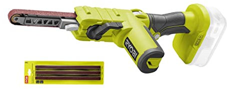 RYOBI - Lime 18V ONE - Vitesse Bande 260-630 m/min, Dim, 13x457mm - pour Poncer Bois, Carreaux, Métaux et Aiguiser - (Batterie et Chargeur non Inclus) - avec 6 Bandes abrasives