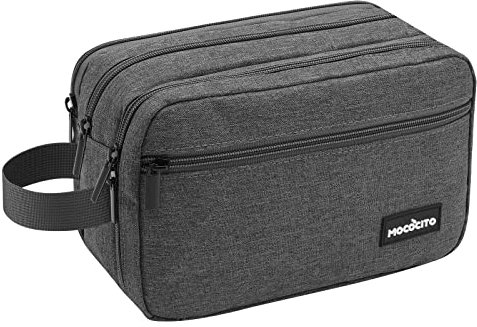 MOCOCITO Kulturbeutel für Herren, Reise, Kulturtasche, Kosmetiktasche, Kulturbeutel Faltbarer mit Tragegriff, Waschtasche für Damen - DREI Fächer(Grau)