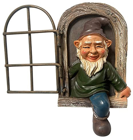 Verschmitzter Gartenzwerg Lustige Garten Baum Dekoration Garten Zwerg Ornamente Zwerg Harz Handwerk Gartenornamente Statue Lampe Perlen (A-Khaki, Einheitsgröße)