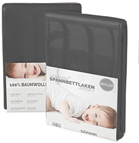 Sämann® Spannbettlaken Spannbetttuch Jersey 60x120 cm für Kinderbett & Juniorbett, Baumwolle anthrazit