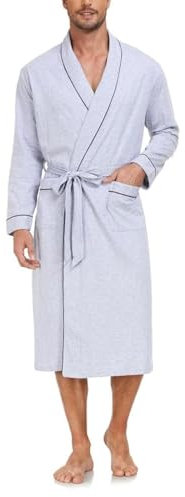 COLORFULLEAF Bademantel Herren aus 100% Baumwolle Leicht Sauna Morgenmantel Männern Reisebademantel Saunamantel mit Tasche(Grau,L)