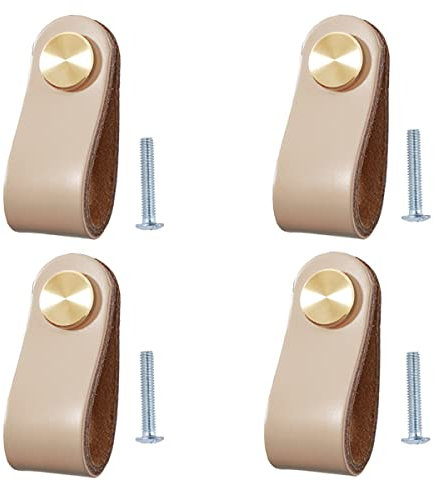 4 Stück Ledergriffe für Möbel,6.4 x 2.5 cm Handgemachte Griff Möbelknöpfe Leder Möbelgriffe ,Schrank knöpfe ,Schrankknöpfe für Küchenschränke, Kleiderschrank