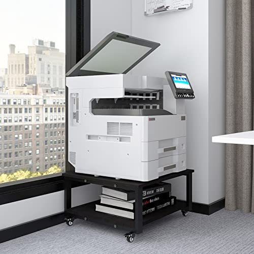 Natwind 2 Tiers Office Movable Laser Printer Copier Stand Cart Under Desk Heavy Duty Dark Brown Rolling Table with Storage Floor-Standing Holder on Wheels Fax A4 Paper Organizer Shelf for Home (Black)