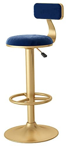 Barhocker, modern, drehbar, hoch, mit Sitz aus Samt, Barhocker mit goldenen Beinen und Fußstütze aus Metall, höhenverstellbar 60–80 cm (Farbe: Blau) (Blau) Made in China